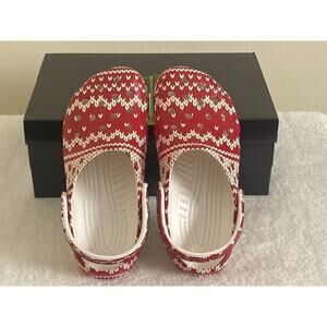 Crocs Womens 8 Mens 6 Clogs Classic‎ Holiday Sweater Red White Christmas Shoe